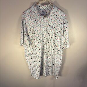 Rhoback Mens XL Dinosaur Print Golf Polo Shirt Short Sleeve White Green Red Blue